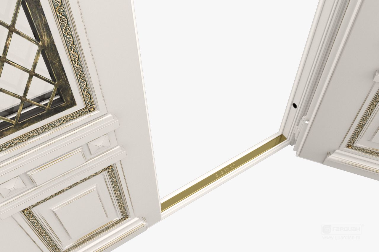 Стальная дверь Дворцовая двустворчатая Гардиан® – Порог с логотипом «Гардиан»