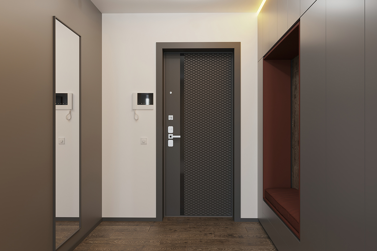 Входная дверь Гардиан в интерьере с отделкой Морион КПЛ 03
