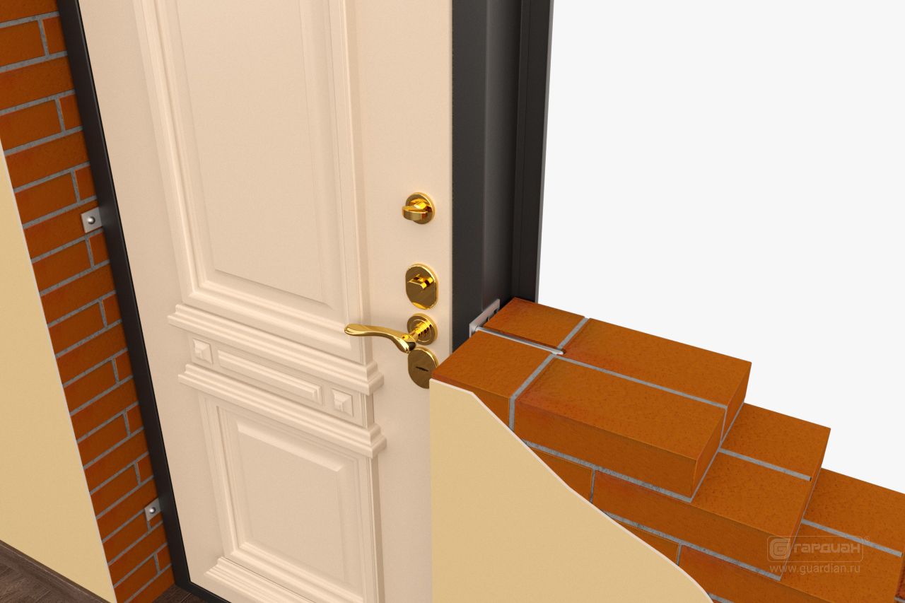 Стальная дверь Experience 90 Гардиан® – Установка в дверной проем снаружи
