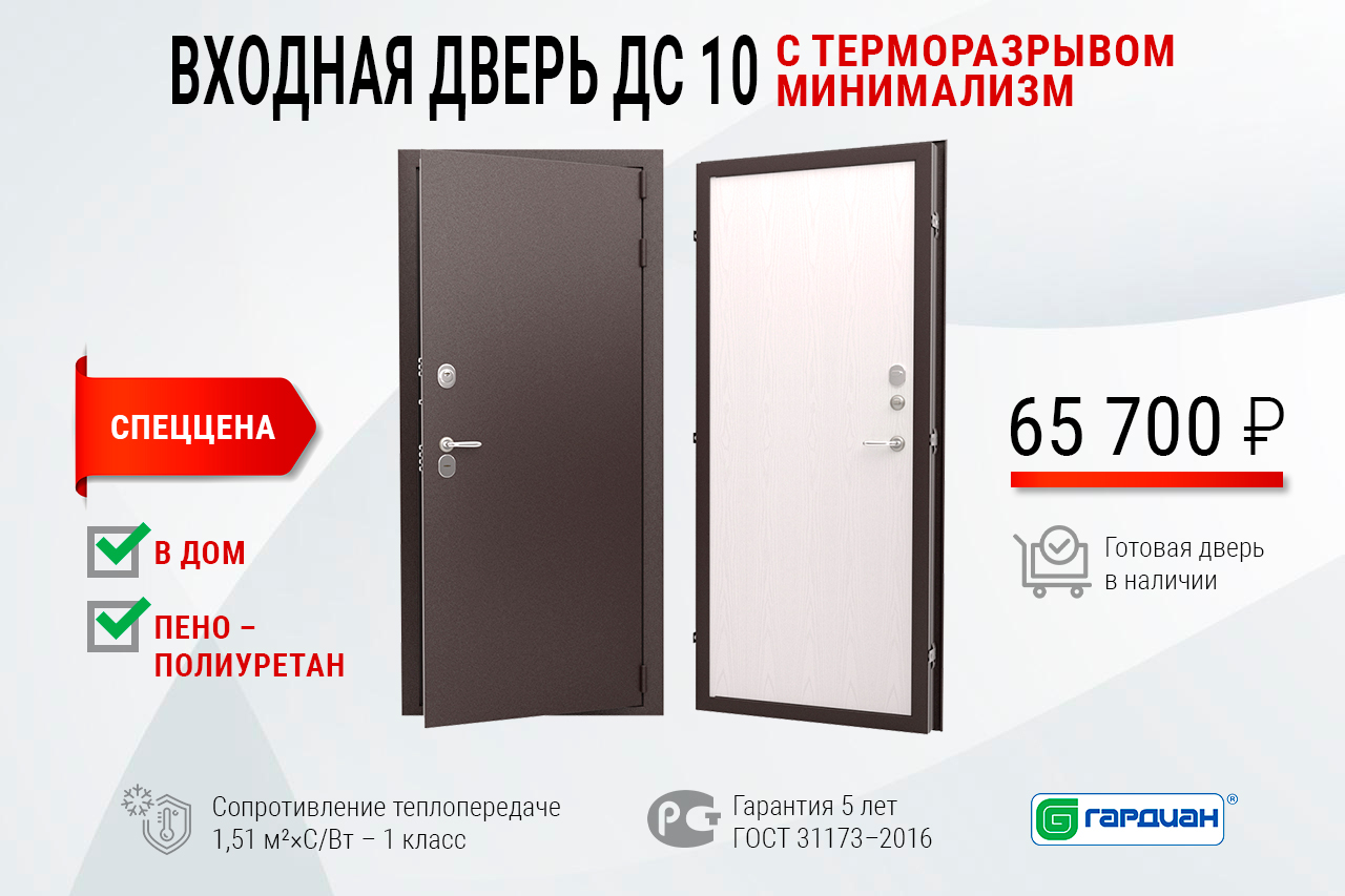Входная дверь ДС 10 с терморазрывом в стиле минимализм